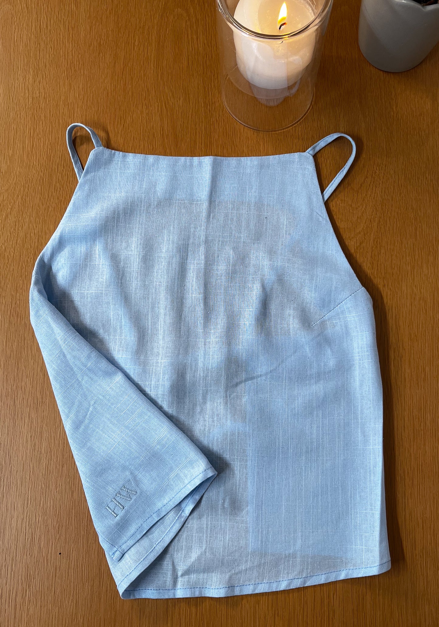 Bare-Back Beauty — Light Blue Linen