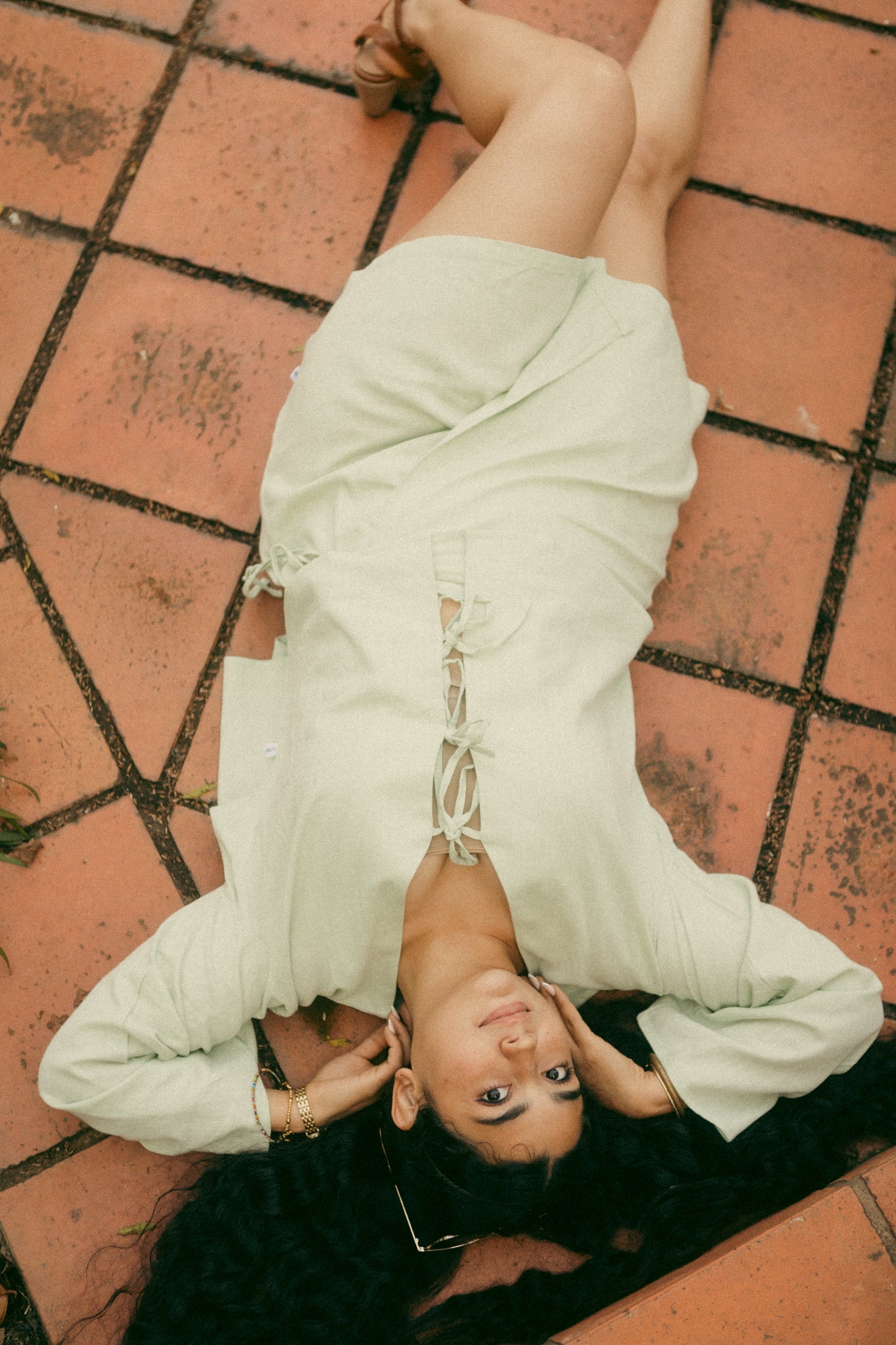 The Matcha Linen Wrap Skirt in Sage Green