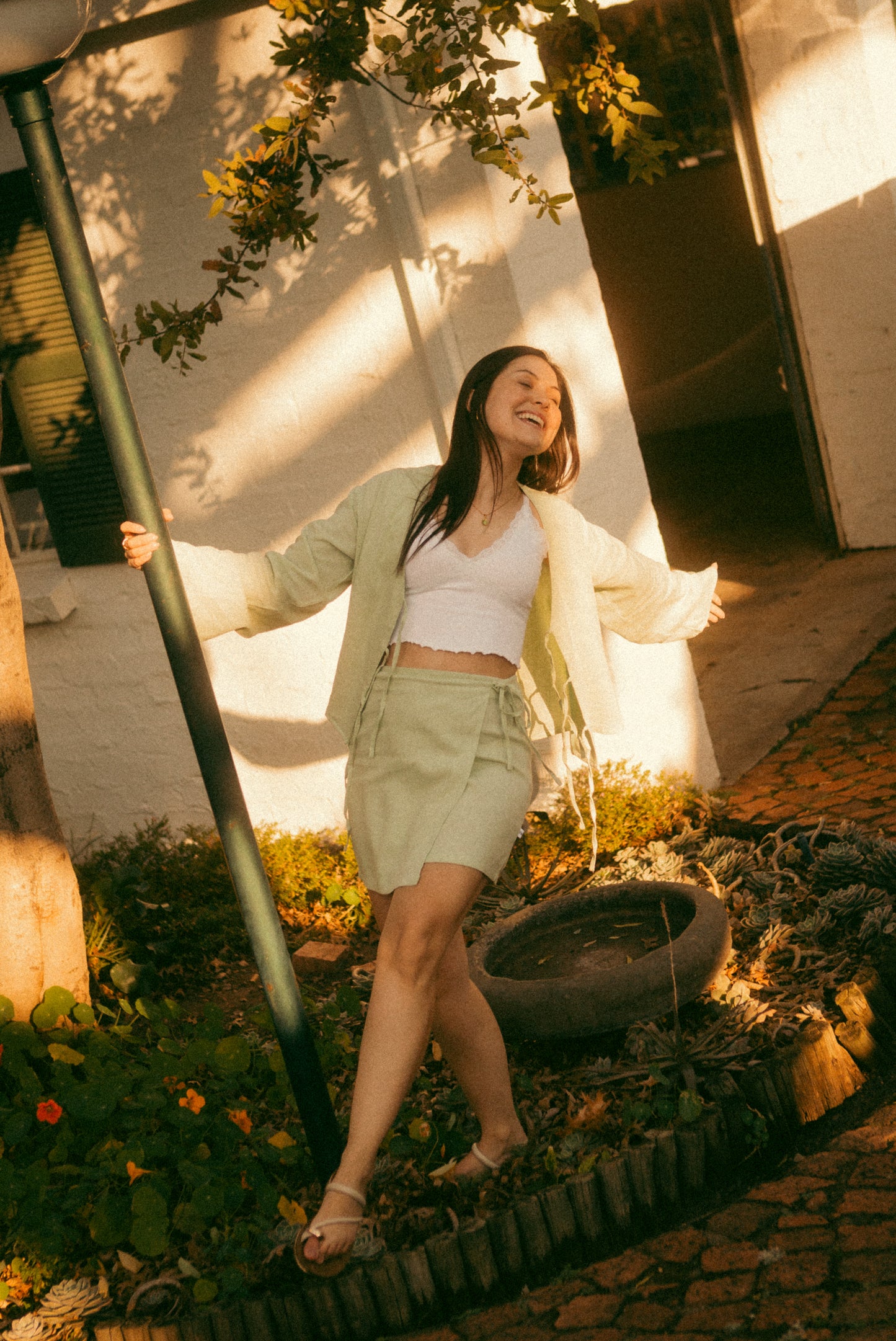 The Matcha Linen Wrap Skirt in Sage Green