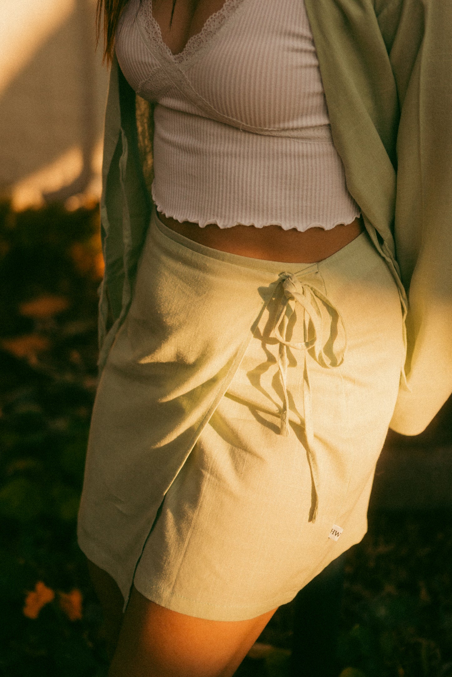 The Matcha Linen Wrap Skirt in Sage Green