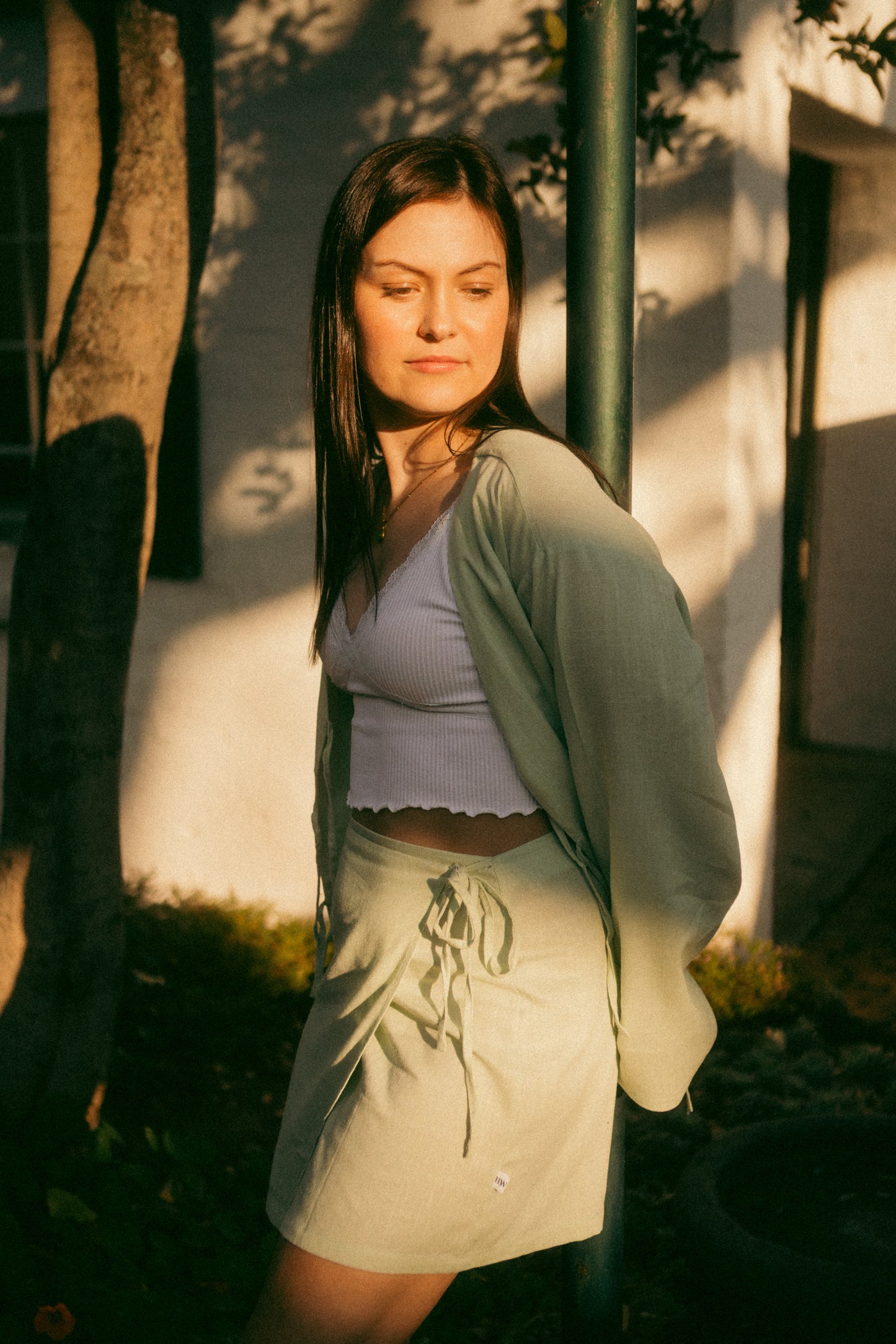 The Matcha Linen Wrap Skirt in Sage Green